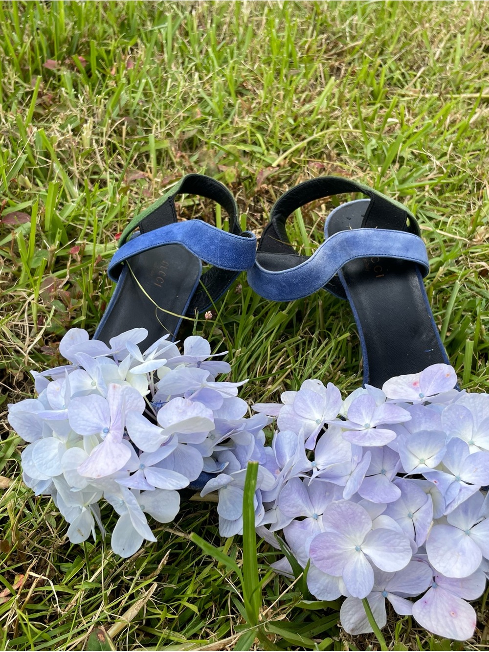 Blue Suede Slingback Gucci Heels - Women's Stylish Summer Shoe